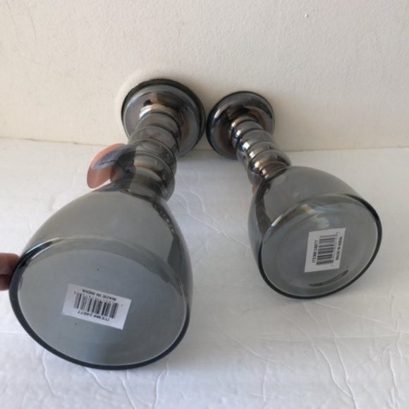 UMA Set Of 2 Glass Candle Holders Grey Made in India - Picture 5 of 7